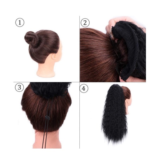 Drawstring Ponytails Brown Wavy Hair Extension 22” Clip - Picture 2 of 7